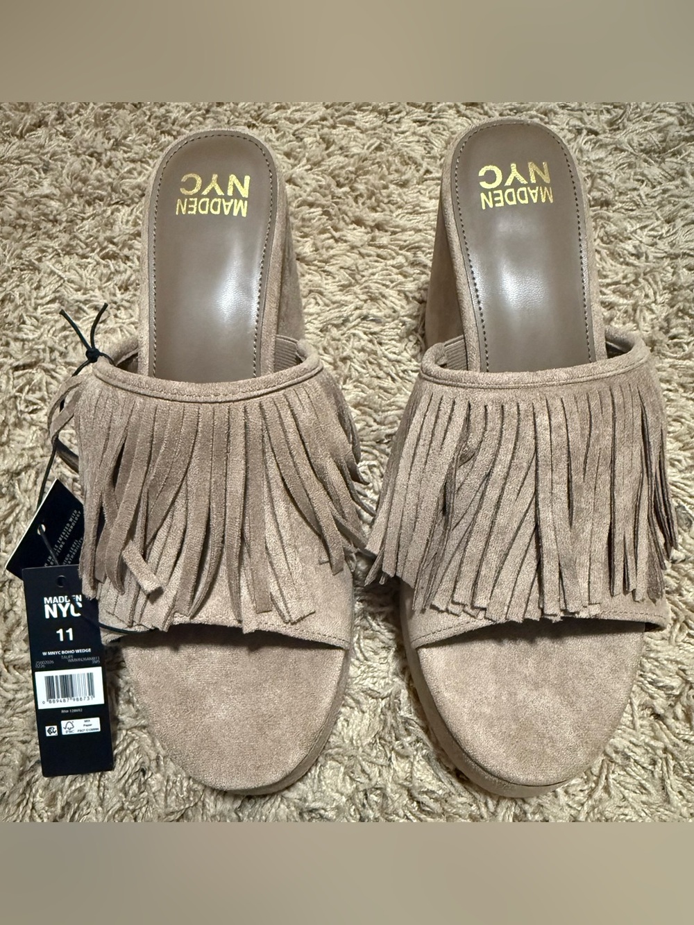 Madden NYC Suede Feel 4 Inch Boho Fringe Wedge Size: 11